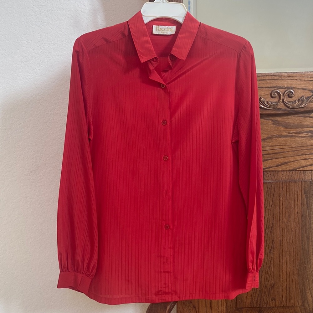 Vintage Retro‎ Puccini Gold Red Button Up Long Sleeve Shirt